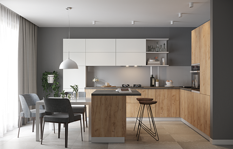 Sharp White Kitchen with Minimalist Style 